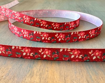 Red Floral Grosgrain Ribbon 10mm