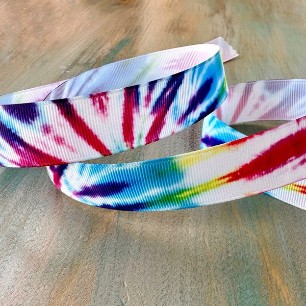 Tie Dye Splash Grosgrain Ribbon 22mm TieDye Trim for Hippie Love Watercolor Design for Craft or Party Decor