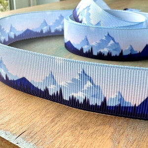 Majestic Mountain Range Grosgrain Ribbon 22mm Nature Outdoor Party Decor Trim Tree Explore Adventure