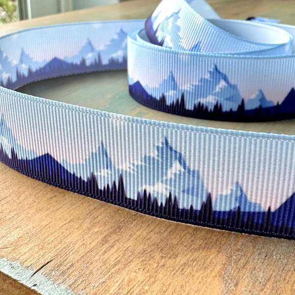 Majestic Mountain Range Grosgrain Ribbon 22mm Nature Ribbon Outdoor Party Decor Trim Tree Explore Adventure