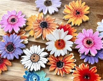 Wildflower Wooden Buttons 25mm Random Mix 10 Pieces Wooden Painted Floral Craft Buttons Colorful Cardigan Fastener 2 Hole