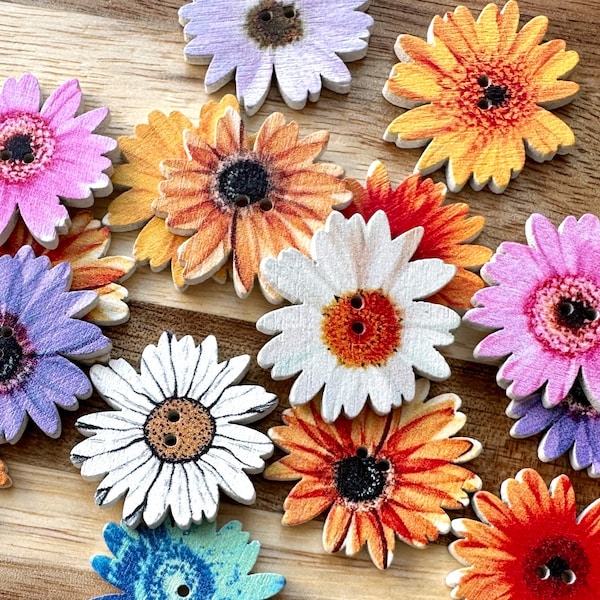 Wildflower Wooden Buttons 25mm Random Mix 10 Pieces Wooden Painted Floral Craft Buttons Colorful Cardigan Fastener 2 Hole