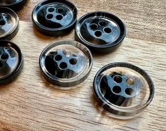 Black Oil Resin Suit Buttons 15mm 21mm 25mm 4 eye Fastener (6 piece set)