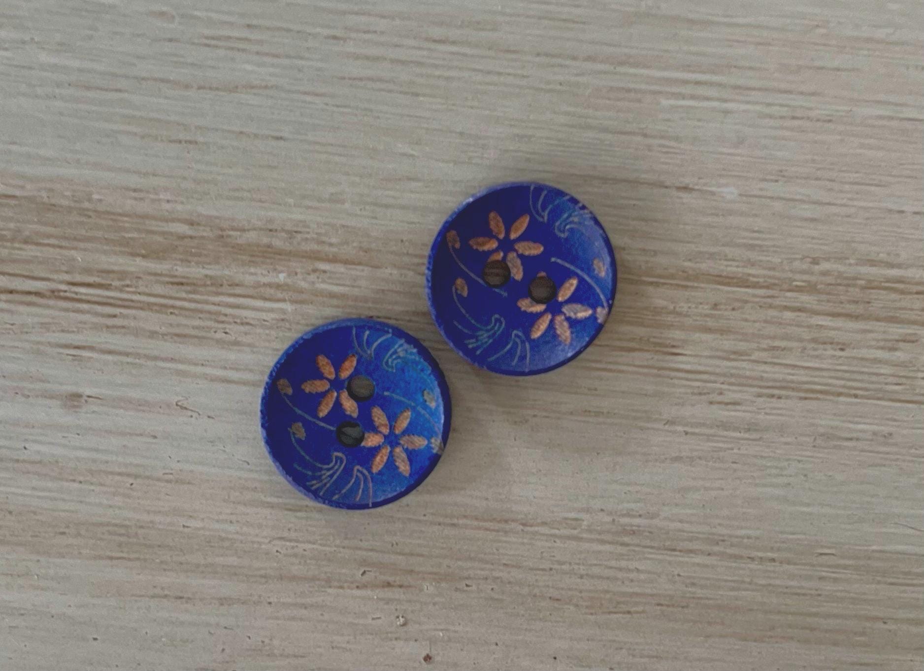 15mm Blueberry Gold Floral Wood Buttons 2 Eye Fastener (6 Piece Set) - Etsy