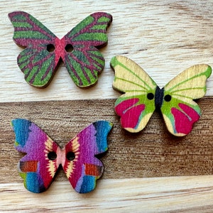 Butterfly Buttons for Sewing 26mm Random Mix 10 Pieces Wooden Painted Whimsical Craft Buttons Colorful Cardigan Fastener 2 Hole