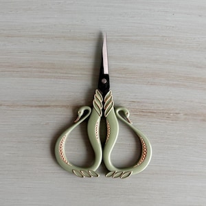 Green Jade Gold Trim Swan Scissors 4.1 Inch Stainless Steel Snippers