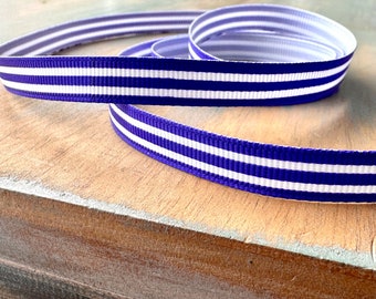 Violet Stripe Grosgrain Ribbon 10mm Deep Purple and White Striped Ribbon Tennis Girl Sporty Stripes