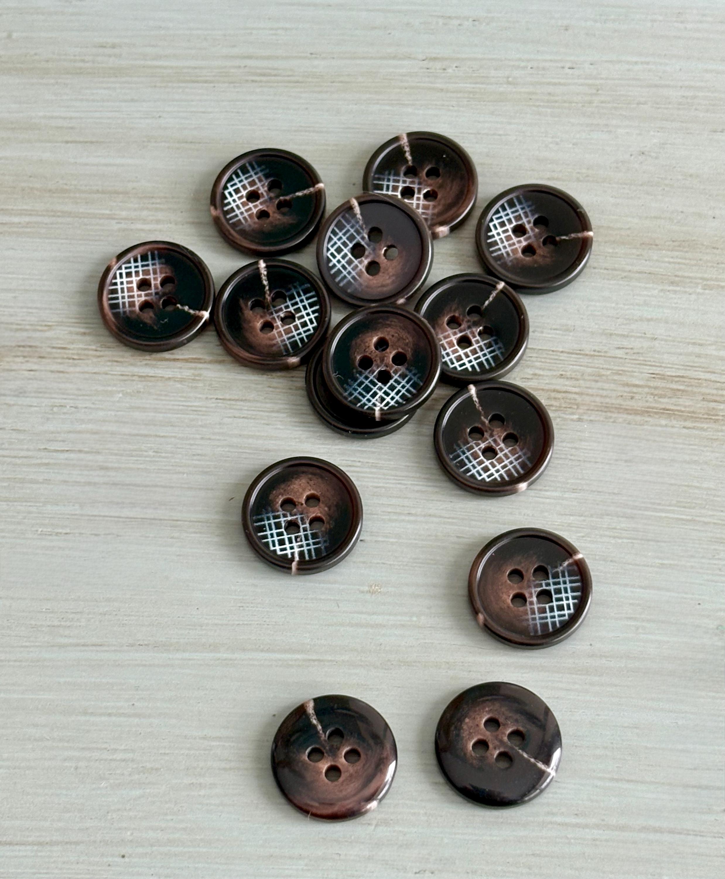 Rich Brown Double Sided Plaid Accent Buttons 18mm Resin 4 Eye Fasteners ...