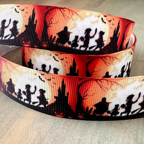 Trick or Treatn Grosgrain Ribbon 16mm 25mm Orange Moon Spooky Halloween Ribbon Trim for Fall Crafts Autumn Decor Kids Trick or Treating