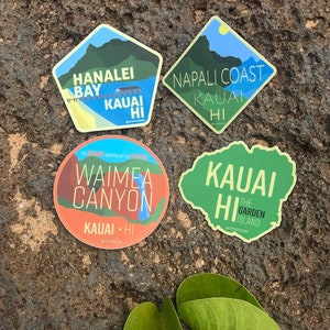 Kauai Vinyl Sticker Set (All 4) | Napali Coast, Waimea Canyon, Hanalei Bay, Garden Island | Water Bottle, Laptop, Car