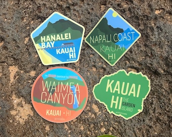 Kauai Vinyl Sticker Set (All 4) | Napali Coast, Waimea Canyon, Hanalei Bay, Garden Island | Water Bottle, Laptop, Car