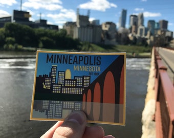 Minneapolis MN Vinyl Sticker | Water Bottle Laptop Car | Best Custom Minnesota Twin Cities Decal Gift Ideas