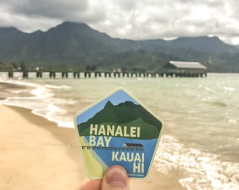 Hanalei Bay Vinyl Sticker | Kauai Hawaii Hi | Water Bottle Laptop Car | Die cut Decal Gift Idea