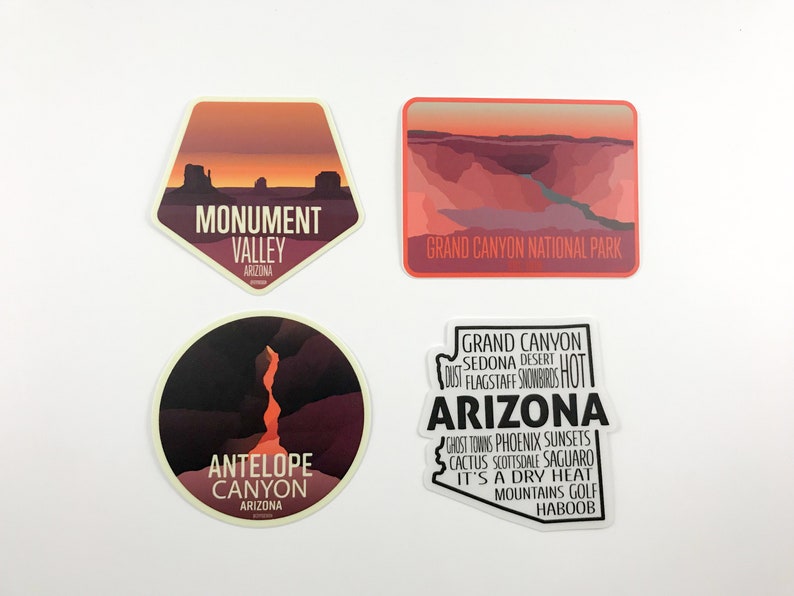 Water Bottle Laptop Car Decal Gift Idea | Grand Canyon Antelope Canyon Monument Valley Arizona Vinyl Sticker Set All 4
