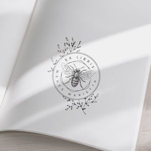 HONEY BEE Exlibris stamp,   Book Stamp,Personalized Stamp,Custom,Unique Personal Stamp,Ex-Libris Rubber Stamp, Custom Stamp,Sceau