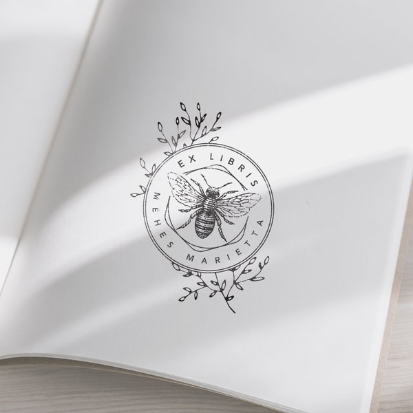 HONEY BEE Exlibris stamp,   Book Stamp,Personalized Stamp,Custom,Unique Personal Stamp,Ex-Libris Rubber Stamp, Custom Stamp,Sceau