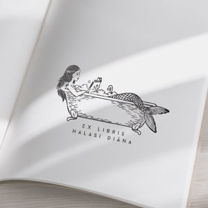 LORELAI MERMAID Exlibris stamp,   Book Stamp,Personalized Stamp,Custom,Unique Personal Stamp,Ex-Libris Rubber Stamp, Custom Stamp,Sceau