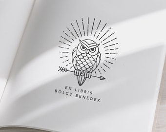 Owl Wise Bird Ex libris Book Stamp Personalized, Handmade Gifts in