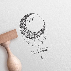 Oh'LUNA  MANDALA   Exlibris stamp,   Book Stamp,Personalized Stamp,Custom,Unique Personal Stamp,Ex-Libris Rubber Stamp, Custom Stamp,