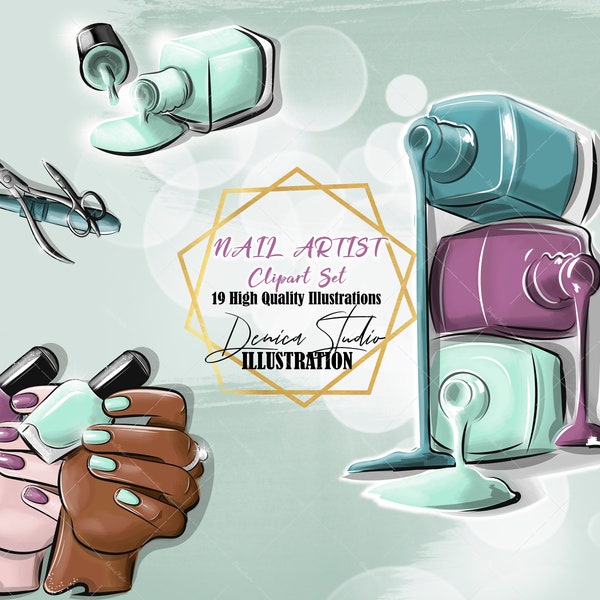 Nail Artist Clipart Set, Nail Polish Clipart Ногти Clipart Тема PNG Маникюр Клипарт Приглашение Планировщик Наклейки Лак для ногтей Дизайн логотипа