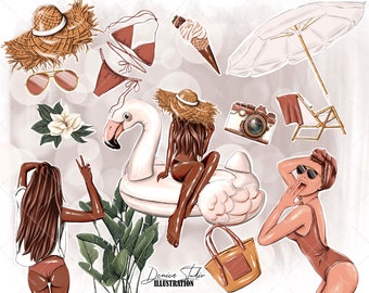 Summer Girl Clipart Set: Beach Vacation Theme (PNG Digital Download)