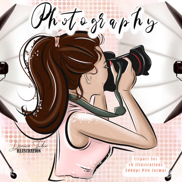 Photographer Clipart Set, Photography Clipart Camera Clipart Theme PNG Photos Clipart Invitation Planner Stickers Photography Logo Design