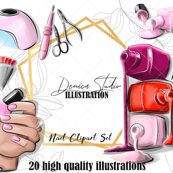 Nail Artist Clipart Set, Nail polish Clipart Nails Clipart Theme PNG Manicure Clipart Invitation Planner Stickers Nail Polish Logo Design