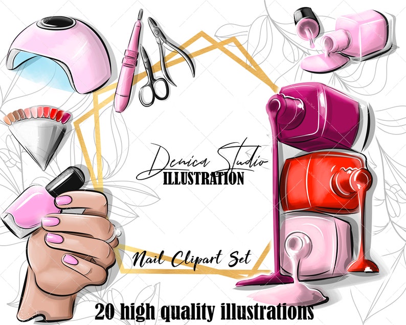 Nail Artist Clipart Set, Nail polish Clipart Nails Clipart Theme PNG Manicure Clipart Invitation Planner Stickers Nail Polish Logo Design 