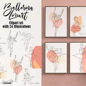 Ballerina Lineart Clipart Set, One line Clipart Single Line Clipart Theme PNG Clipart Invitation Planner Stickers Ballet Classes Logo Design