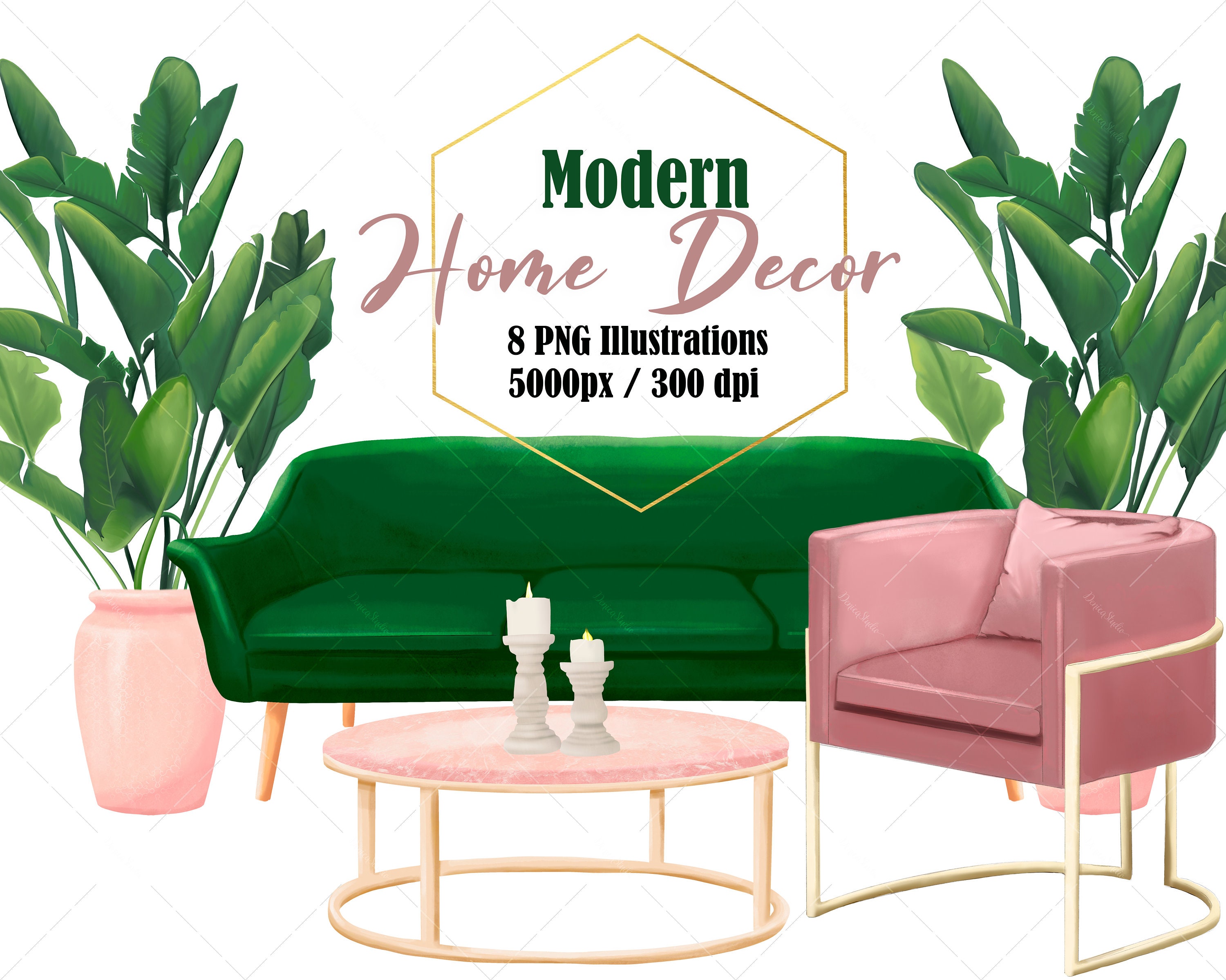 Modern Home Decor Clipart Set Home Decor Clipart Decoration Etsy