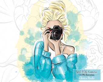 Girl Photographer Clipart Set: Camera Theme PNG (Digital Download)