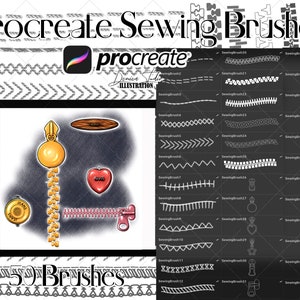 Procreate Nähpinsel: Mode-Design, Sticken (50 Pinsel) (Digital Download)