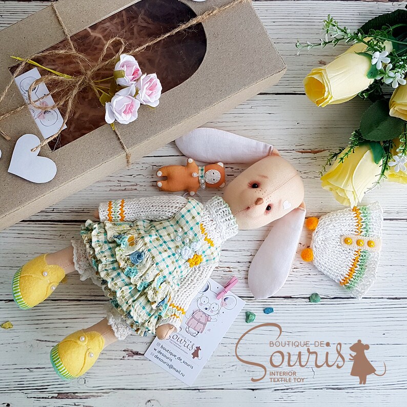 Dark doll Fabric doll Baby room d\u00e9cor Girls birthday gift Rabbit plush Rabbit doll Unique doll Textile art doll Handmade bunny