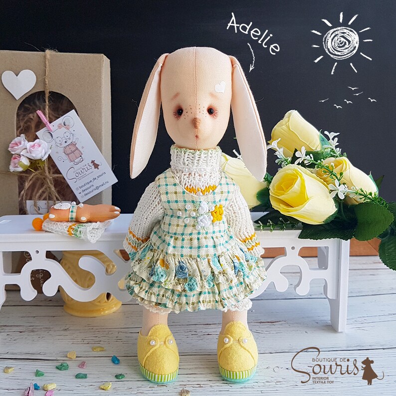 Dark doll Fabric doll Baby room d\u00e9cor Girls birthday gift Rabbit plush Rabbit doll Unique doll Textile art doll Handmade bunny