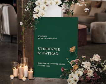 Green Wedding Welcome Sign: Modern Minimalist Display