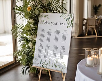 Greenery Wedding Table Plan: Custom Seating Chart Sign
