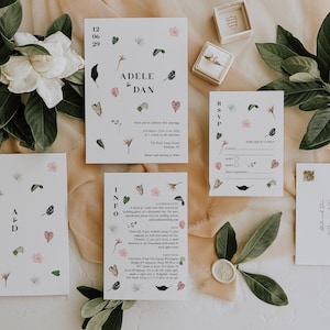 Tropical Wedding Invitation: Exotic Leaf Print, Destination Wedding (5x7)