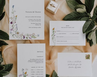 Minimalist Wildflower Wedding Invitation: Spring Meadow Floral