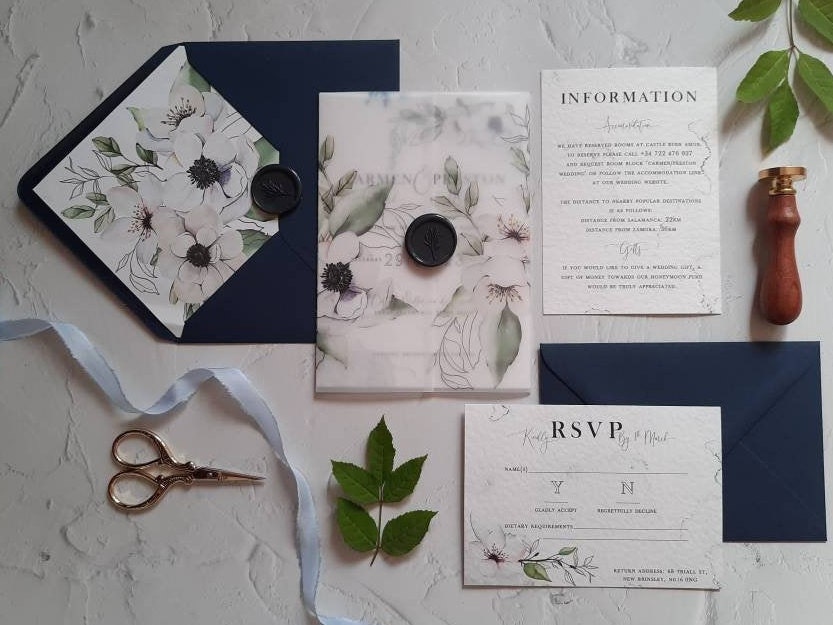 Handmade Paper Wedding Invitation, Deckled Edge Paper, Torn