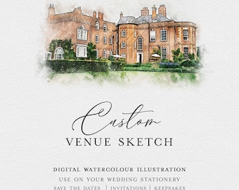 Custom Venue Wedding Illustration, Anniversary or Wedding Gift Keepsake, Use on your Wedding Invites, Watercolour Illustration Sketch