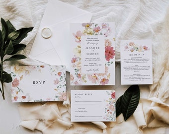 Blush Pink Blossom Wedding Invitation: Floral Spring or Summer Invite