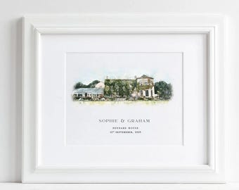 Custom Venue Wedding Illustration, Anniversary or Wedding Gift Keepsake, Use on your Wedding Invites, Watercolour Illustration Sketch