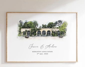 Custom Venue Wedding Illustration, Anniversary or Wedding Gift Keepsake, Use on your Wedding Invites, Watercolour Illustration Sketch