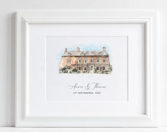 Custom Venue Wedding Illustration, Anniversary or Wedding Gift Keepsake, Use on your Wedding Invites, Watercolour Illustration Sketch