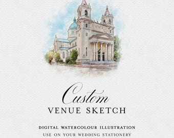 Custom Venue Wedding Illustration, Anniversary or Wedding Gift Keepsake, Use on your Wedding Invites, Watercolour Illustration Sketch