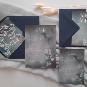 Paloma Midnight Watercolour Wedding Invitation on Pearlescent Shimmer Card, Winter Wedding Invite image 5