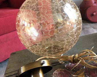 Vintage retro MCM glass globe hanging light fixture.  Looks like a drizzle effect.  Shimmers in the sun.