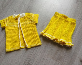 Hand knit baby girl skirt and sweater