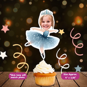 Ballerina Personalized Face Cupcake Topper Handmade, Custom Face Topper, Party Decor, Kids Birthday Party Decorations, Ballet Girl Birthday
