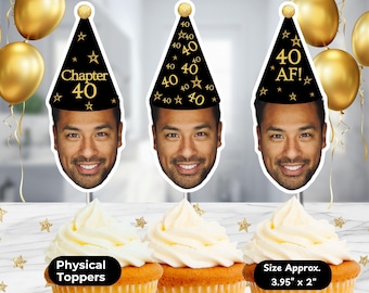 40th Birthday Custom Face Cupcake Topper Handmade - Personalized Party Decoration